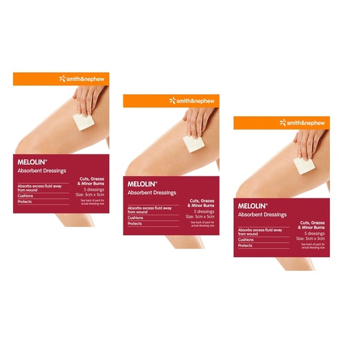Melolin Low Adherent Wound Dressing 5cm x 5cm 5 Pack Bundle of 3