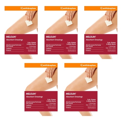 Melolin Low Adherent Wound Dressing 5cm x 5cm 5 Pack Bundle of 5