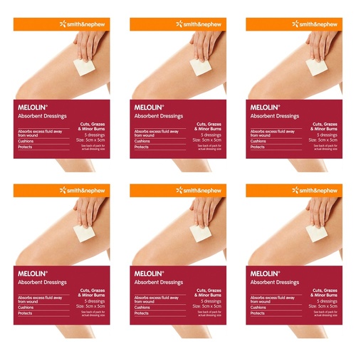 Melolin Low Adherent Wound Dressing 5cm x 5cm 5 Pack Bundle of 6