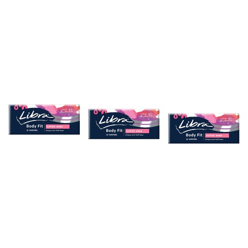 Libra Body Fit Super Tampons 16 Pack x 12 Bundle of 3