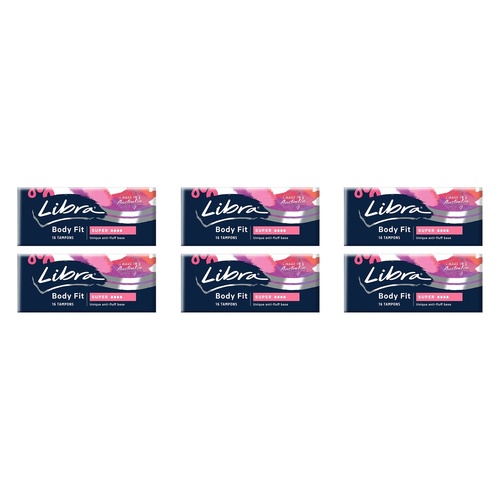Libra Body Fit Super Tampons 16 Pack x 12 Bundle of 6