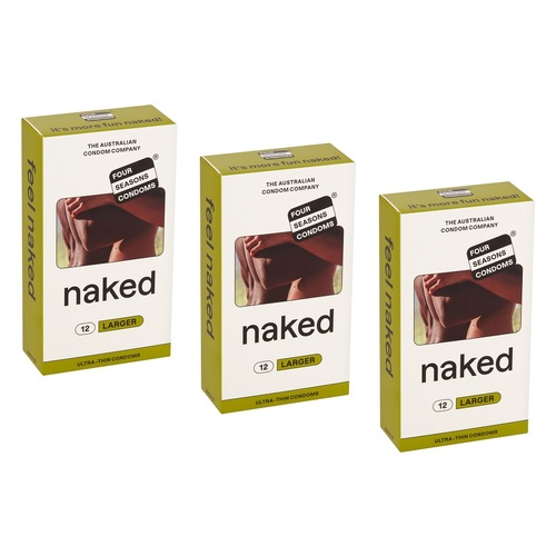 Four Seasons Naked Larger Condoms 12 Pack Bundle of 3
