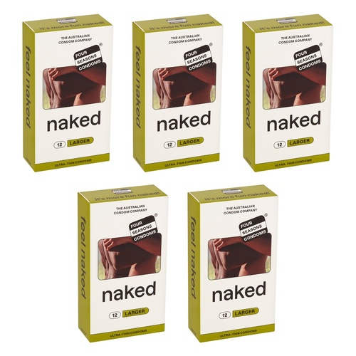 Four Seasons Naked Larger Condoms 12 Pack Bundle of 5
