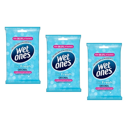 Wet Ones Be Fresh Original Antibacterial Hand & Body Wipes 15 Wipes Pack of 3