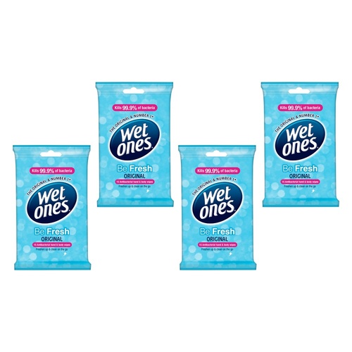 Wet Ones Be Fresh Original Antibacterial Hand & Body Wipes 15 Wipes Pack of 4