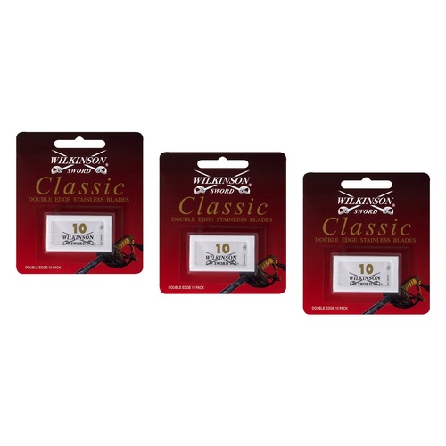 Wilkinson Sword Classic Double Edge Stainless Blades 10 Pack Bundle of 3