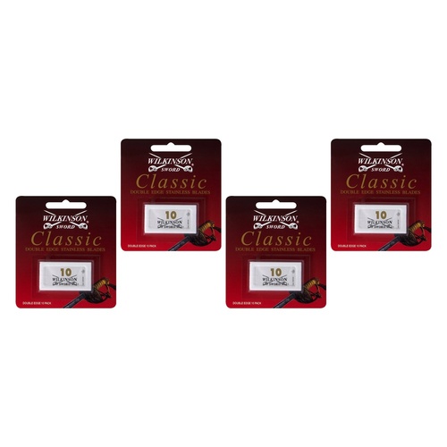 Wilkinson Sword Classic Double Edge Stainless Blades 10 Pack Bundle of 4
