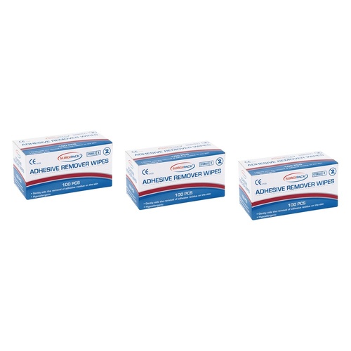 SurgiPack Adhesive Remover Wipes 100 Pack Bundle of 3