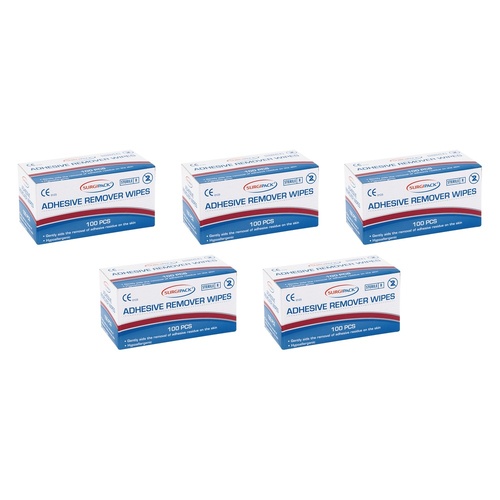 SurgiPack Adhesive Remover Wipes 100 Pack Bundle of 5