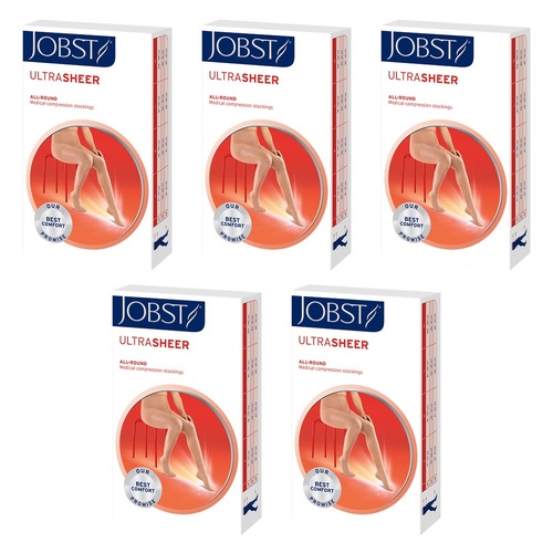 JOBST UltraSheer Knee High Closed Toe Natural Small 15-20mmHg Pack of 5