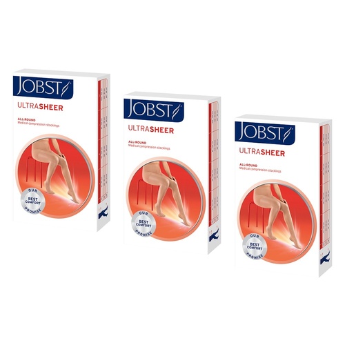 JOBST UltraSheer Knee High Closed Toe Black Small 15-20mmHg Pack of 3