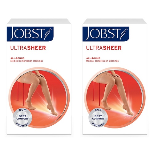 JOBST UltraSheer Thigh High Closed Toe Natural Small 15-20mmHg Pack of 2
