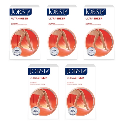 JOBST UltraSheer Thigh High Closed Toe Natural Small 15-20mmHg Pack of 5