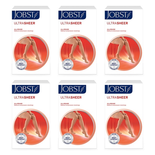 JOBST UltraSheer Thigh High Closed Toe Natural Medium 15-20mmHg Pack of 6