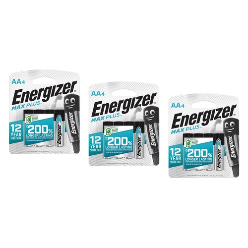 Energizer Max Plus AA Alkaline Batteries 4 Pack Bundle of 3