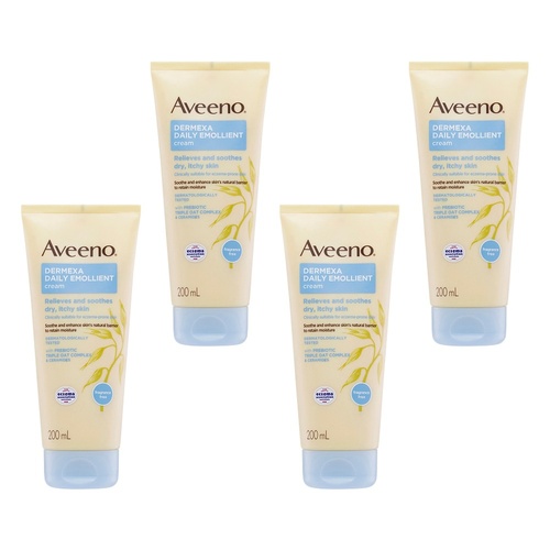 Aveeno Dermexa Daily Emollient Fragrance Free Body Cream 200mL x 3 Bundle of 4