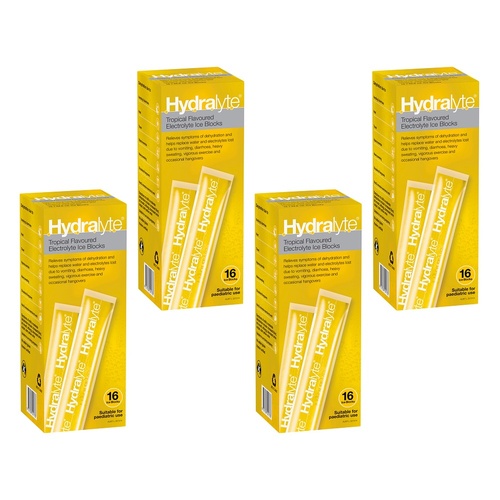 Hydralyte Tropical Flavoured Electrolyte Ice Blocks 16 Pack Bundle of 4
