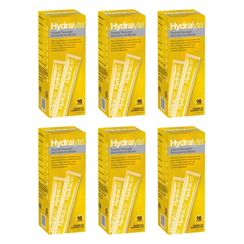 Hydralyte Tropical Flavoured Electrolyte Ice Blocks 16 Pack Bundle of 6