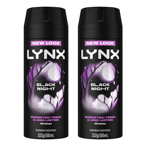 Lynx Deodorant Aerosol Black Night 165mL Pack of 2
