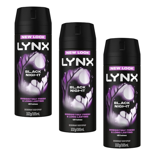 Lynx Deodorant Aerosol Black Night 165mL Pack of 3