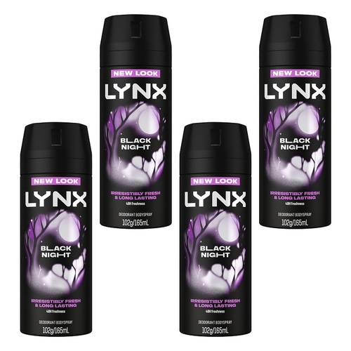 Lynx Deodorant Aerosol Black Night 165mL Pack of 4