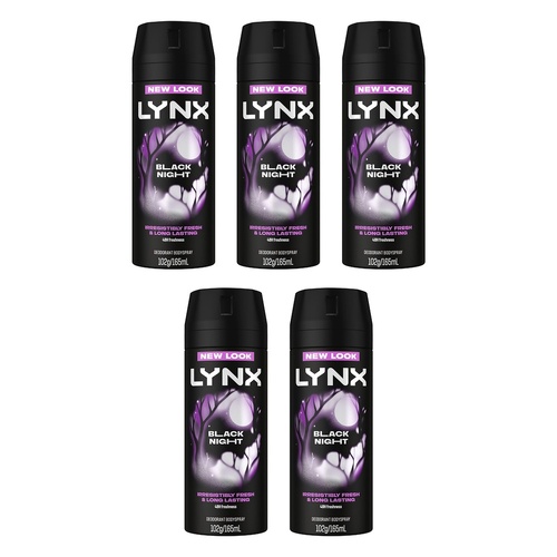Lynx Deodorant Aerosol Black Night 165mL Pack of 5