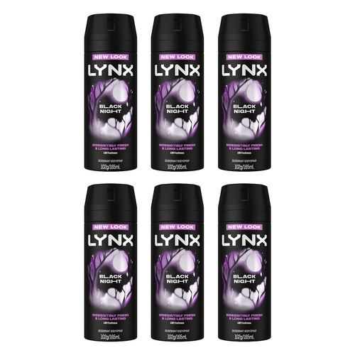 Lynx Deodorant Aerosol Black Night 165mL Pack of 6