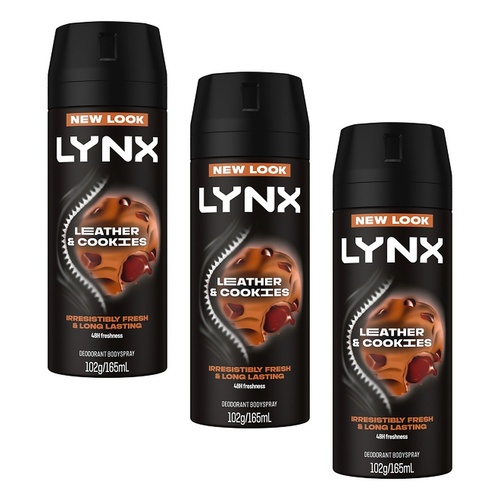 Lynx Deodorant Aerosol Collision Leather + Cookies 165mL Pack of 3