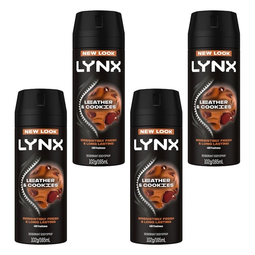 Lynx Deodorant Aerosol Collision Leather + Cookies 165mL Pack of 4