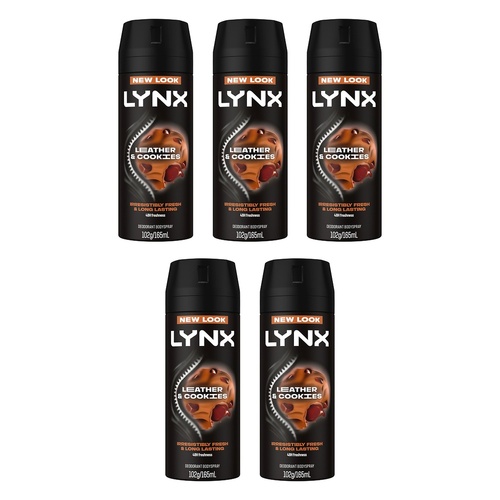 Lynx Deodorant Aerosol Collision Leather + Cookies 165mL Pack of 5