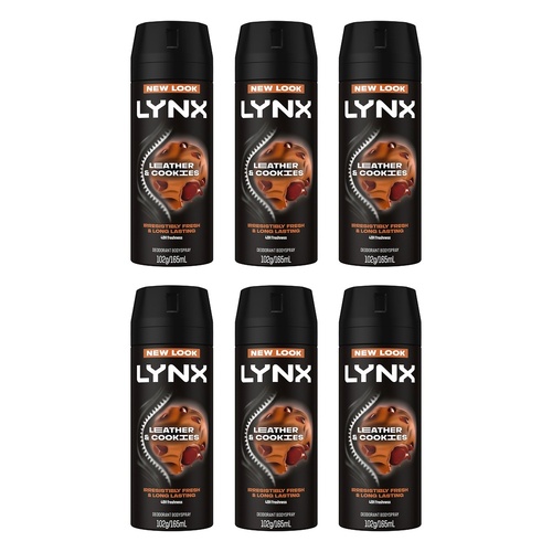 Lynx Deodorant Aerosol Collision Leather + Cookies 165mL Pack of 6