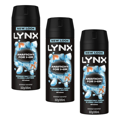 Lynx Deodorant Aerosol Anarchy 165mL Pack of 3