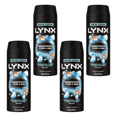 Lynx Deodorant Aerosol Anarchy 165mL Pack of 4