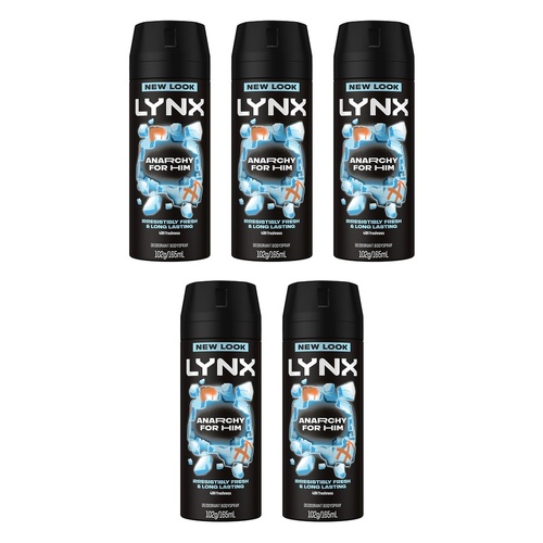 Lynx Deodorant Aerosol Anarchy 165mL Pack of 5