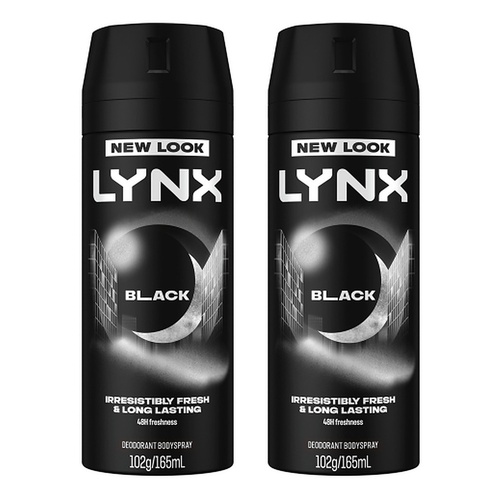Lynx Deodorant Aerosol Black 165mL Pack of 2