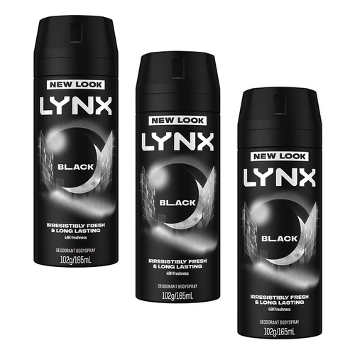 Lynx Deodorant Aerosol Black 165mL Pack of 3