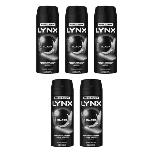 Lynx Deodorant Aerosol Black 165mL Pack of 5