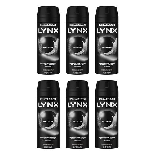 Lynx Deodorant Aerosol Black 165mL Pack of 6