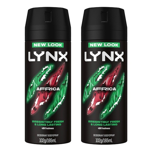 Lynx Deodorant Aerosol Africa 165mL Pack of 2