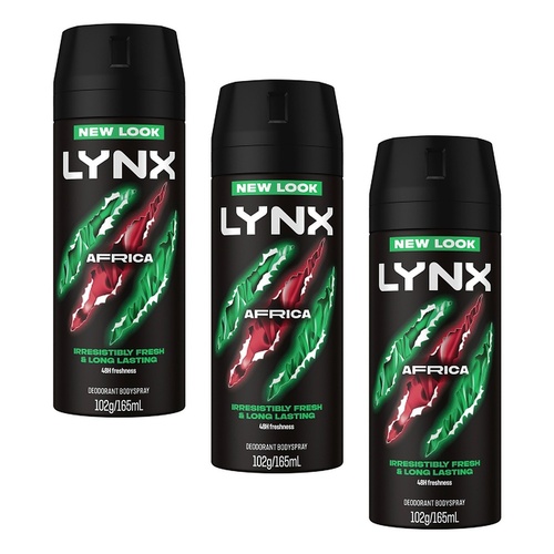 Lynx Deodorant Aerosol Africa 165mL Pack of 3