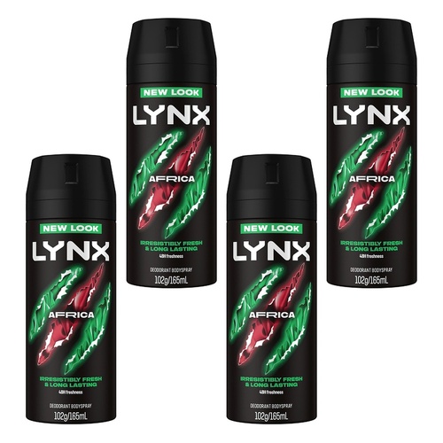 Lynx Deodorant Aerosol Africa 165mL Pack of 4
