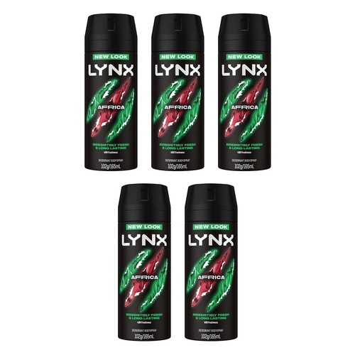 Lynx Deodorant Aerosol Africa 165mL Pack of 5