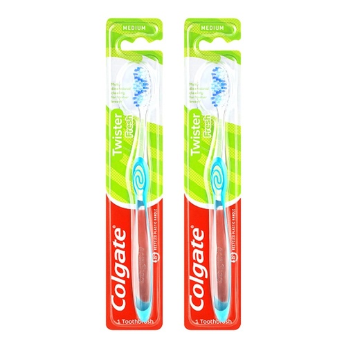 Colgate Twister Manual Toothbrush Medium Spiral Bristles Pack of 2