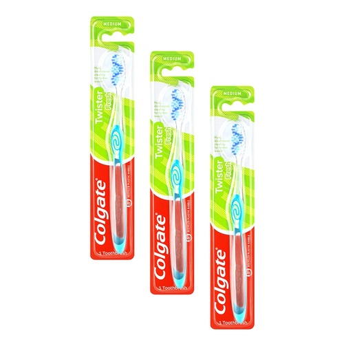 Colgate Twister Manual Toothbrush Medium Spiral Bristles Pack of 3