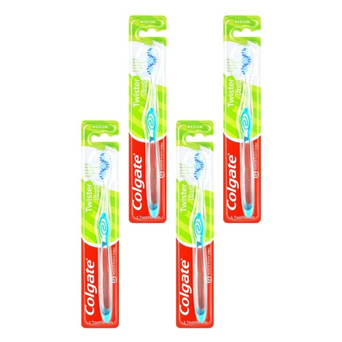 Colgate Twister Manual Toothbrush Medium Spiral Bristles Pack of 4
