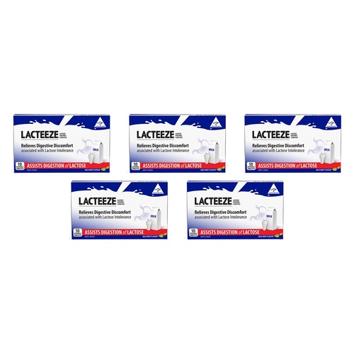 Lacteeze Lactase Enzymes 10 Tablets Pack of 5