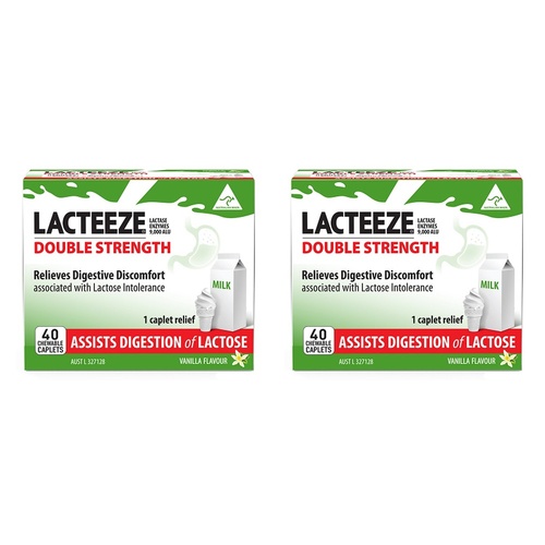 Lacteeze Double Strength 40 Chewable Caplets Pack of 2