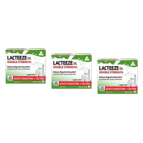 Lacteeze Double Strength 40 Chewable Caplets Pack of 3