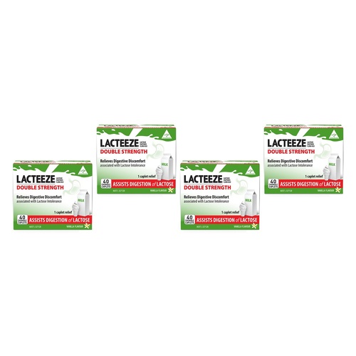 Lacteeze Double Strength 40 Chewable Caplets Pack of 4