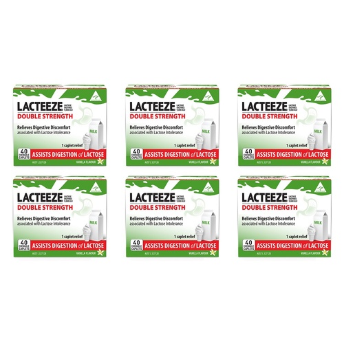 Lacteeze Double Strength 40 Chewable Caplets Pack of 6